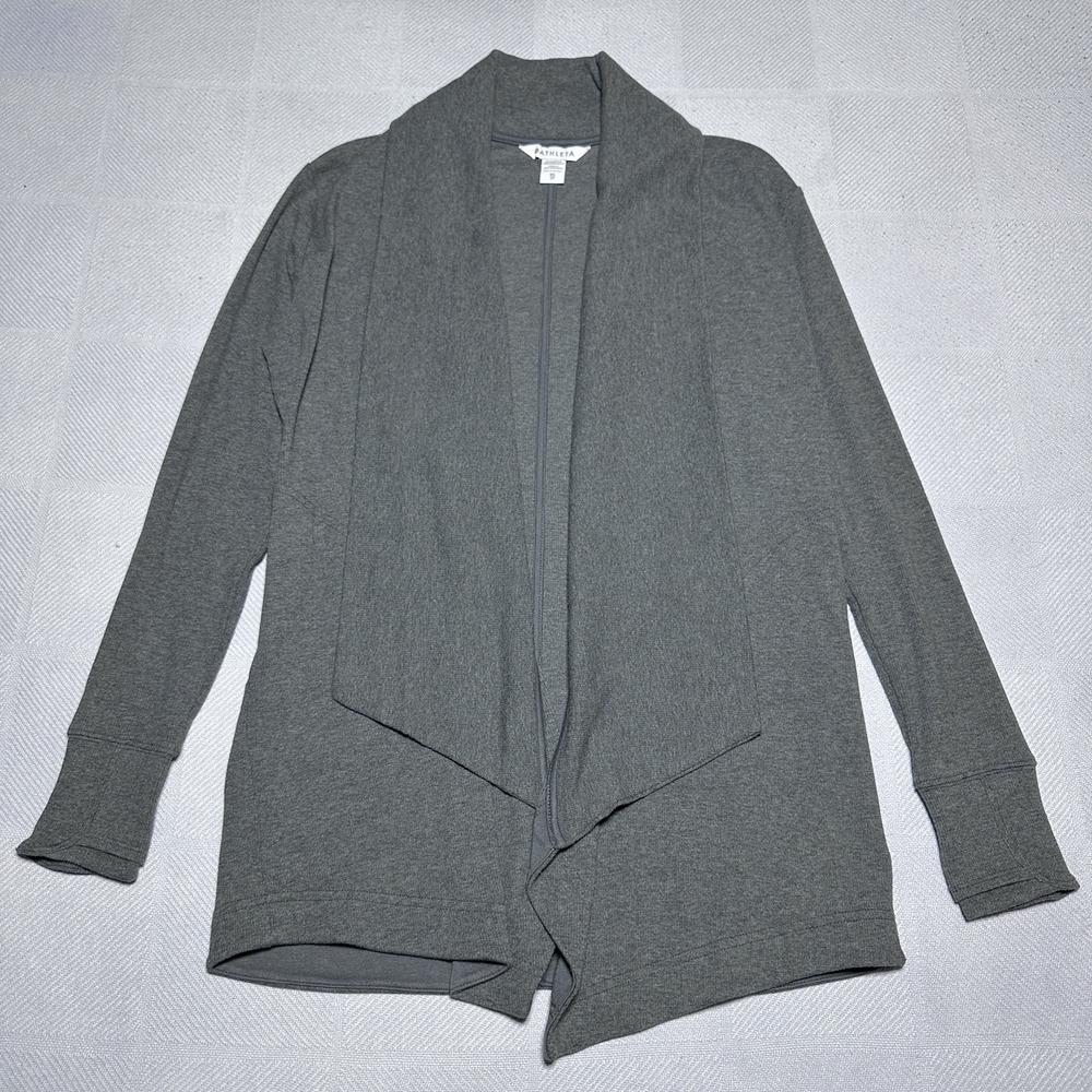 Athleta Pranayama Restore Rib Wrap Cardigan Womens XS Open Shawl Collar Gray